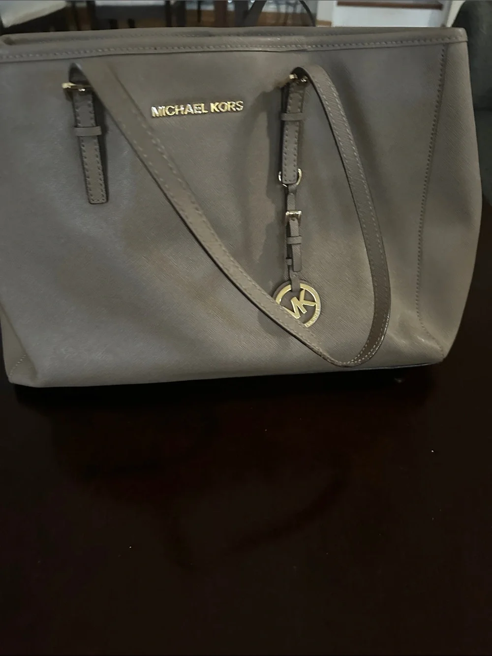 Michael Kors Gray Saffiano Leather Tote with MK Charm